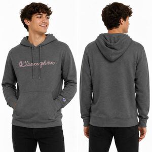 Champion M Gray Script Logo Hoodie
